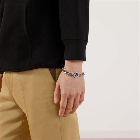 gucci silver chain bracelet|silver bracelet with interlocking g.